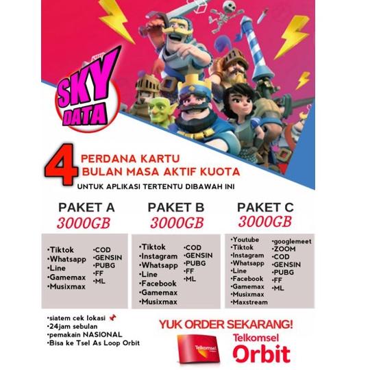 Grosiran Murah KARTU PERDANA TELKOMSEL TSEL 3000GB 4BULAN NASIONAL ORBIT