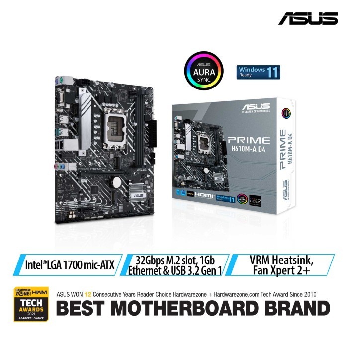 ASUS PRIME H610M-K D4 (LGA1700, H610M, DDR4, USB3.2, SATA3) NEW