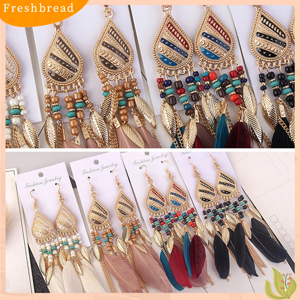 ? Fresh ? Anting Gantung Wanita Model Vintage Elegan dengan Liontin Bulu Panjang untuk Hadiah