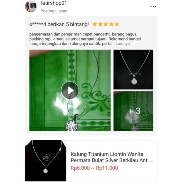 Kalung Titanium Liontin Wanita Permata Bulat Silver Berkilau Anti Karat Tidak Luntur Tahan Air