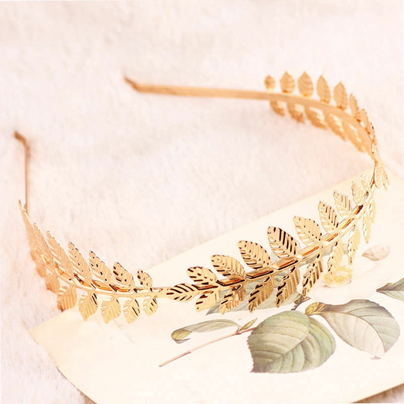 Bando Motif Daun Bahan Metal Warna Emas Untuk Wanita