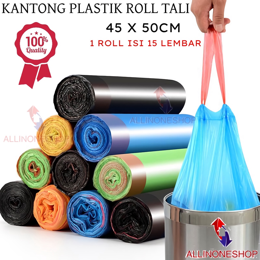 KANTONG PLASTIK SAMPAH ROLL DENGAN TALI UKURAN 45X50 CM ISI 15 LEMBAR / PLASTIK TEMPAT SAMPAH