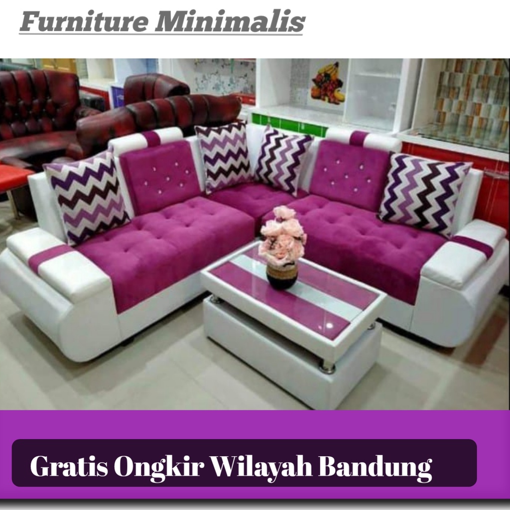 Kursi Sofa Sudut Minimalis Warna Ungu 1 Set Khusus Bandung Gratis Ongkir