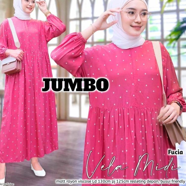 (MENARIK) Midi Dress Polka & Abstrak Rayon Viscose Premium LD110 - LD130 Fit M to XXXL Super Jumbo B