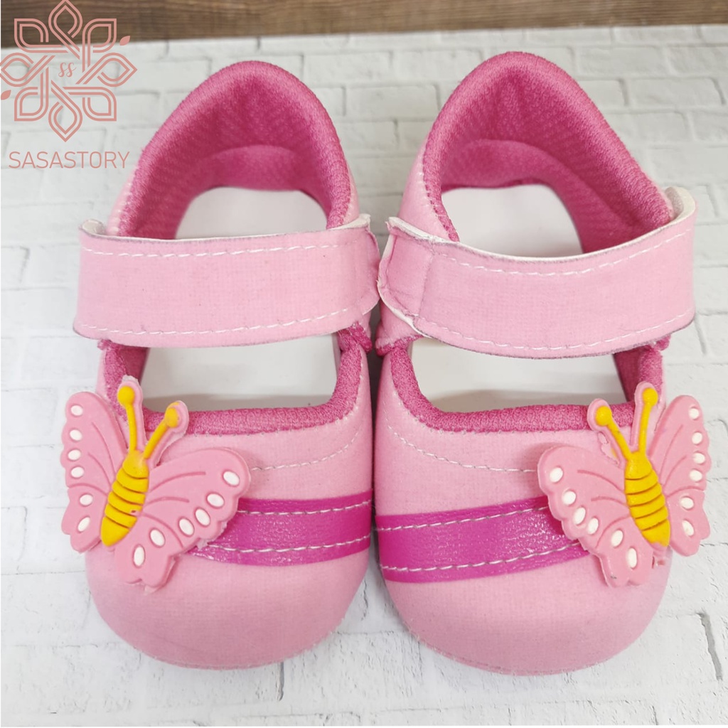 SEPATU PREWALKER BABY BAYI PEREMPUAN 0-12 BULAN BAHAN BLUDRU LOVE BUNGA GP04