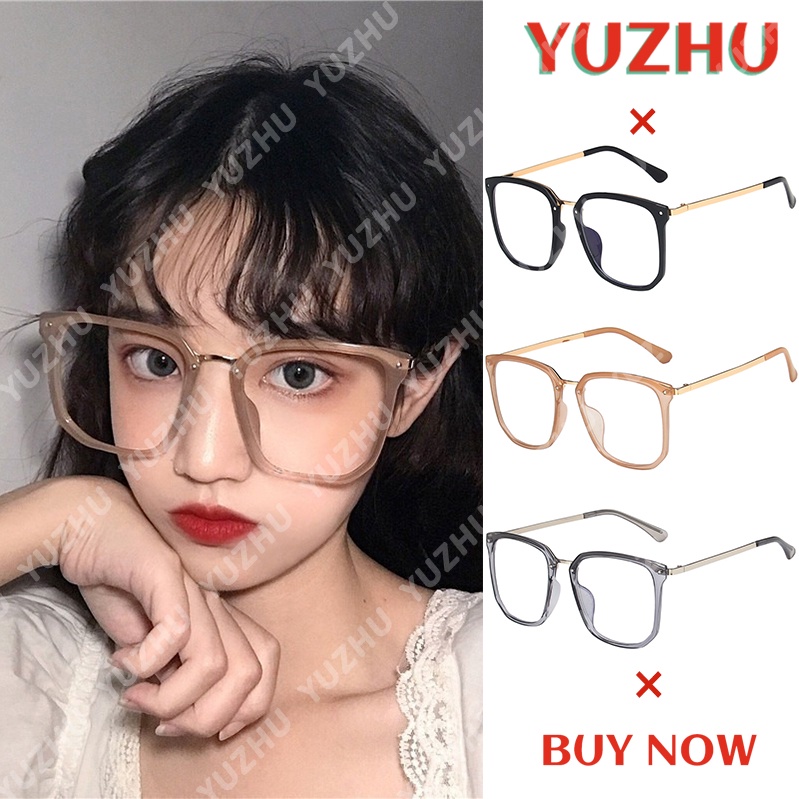 (YUZHU) Korean Style Transparent Anti-blue Light Glasses New Fashion Oversized Square Frame Glasses Women