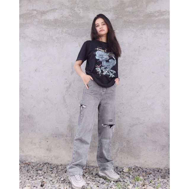 Gure Jeans - HIGHWAIST RIPPED CULLOTE IMPORT DENIM BAGGY JEANS CELANA PANTS WANITA