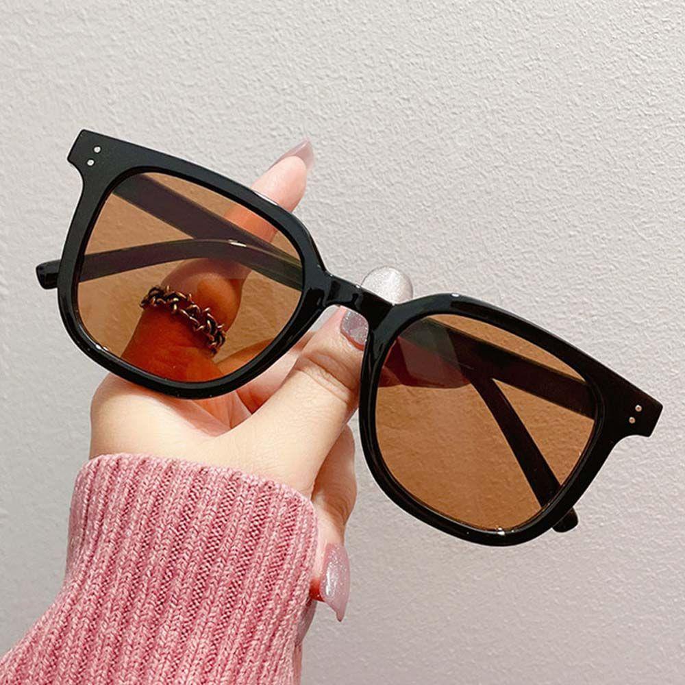 Needway Wanita Kacamata Hitam Trendi Cowok Vintage Bingkai Besar Coklat Beras Kuku Berbentuk Kotak Hitam Pria Sunglasses