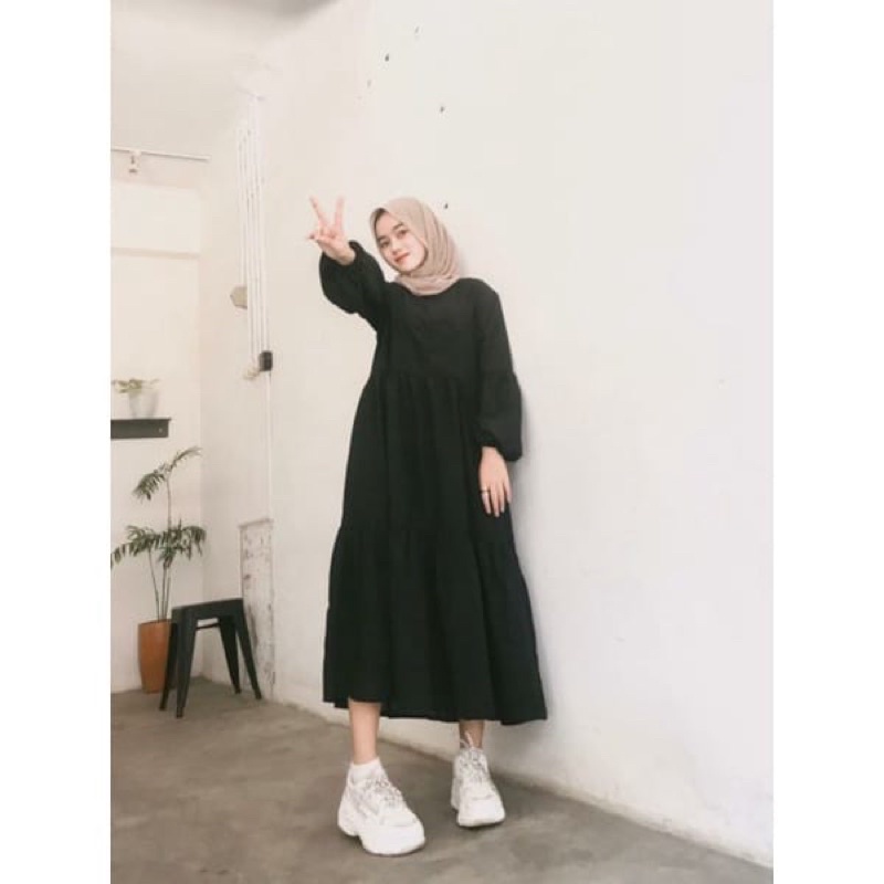 (MGA) GAMIS MIDI GOLBY RUFFLE DAILY BUSUI MIDI DRESS WOLFIS