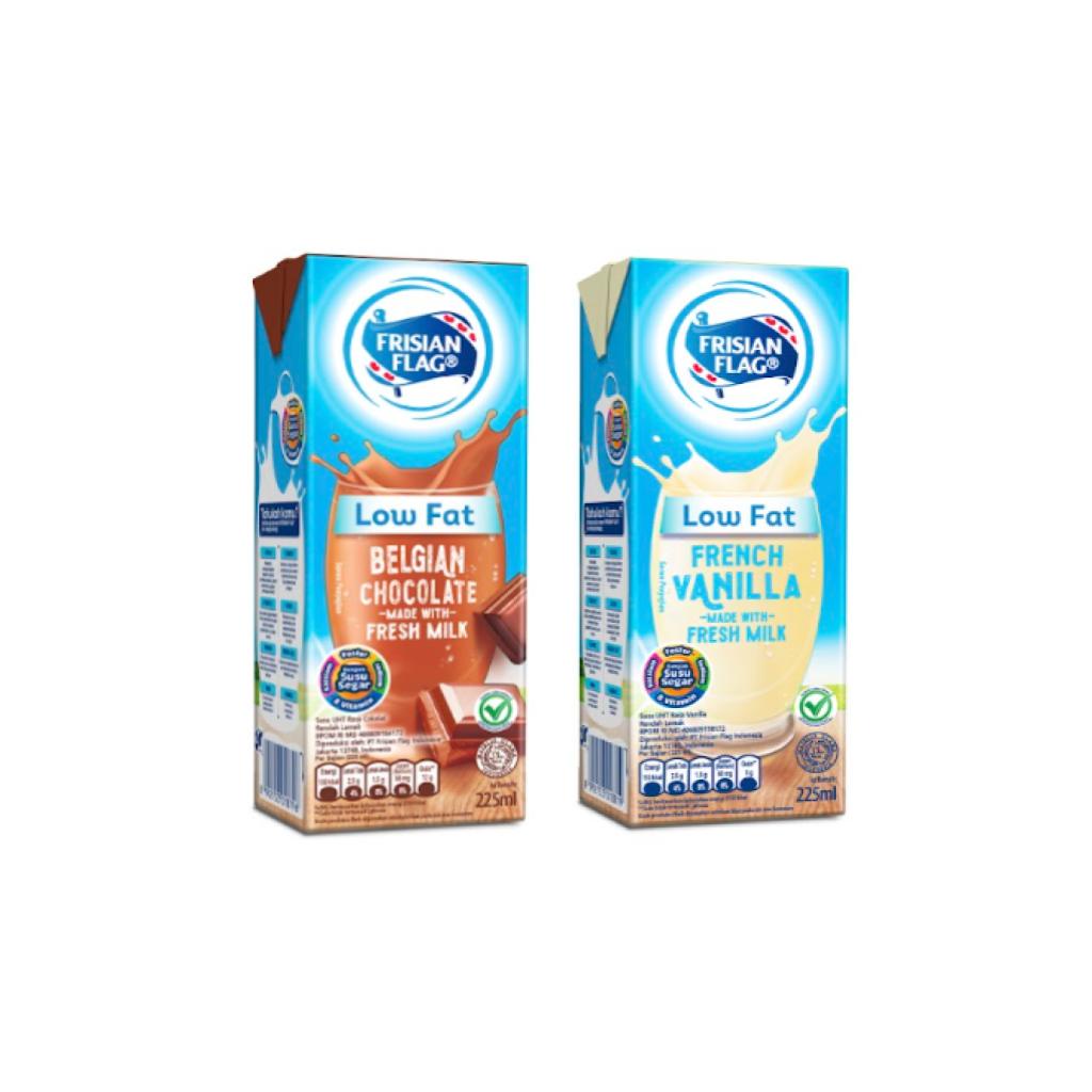 Frisian Flag Low Fat Belgian Chocolate 225ml + Frisian Flag Low Fat French Vanilla 225ml