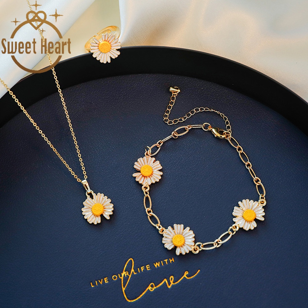 Gelang Kalung Cincin Desain Bunga Daisy Untuk Wanita