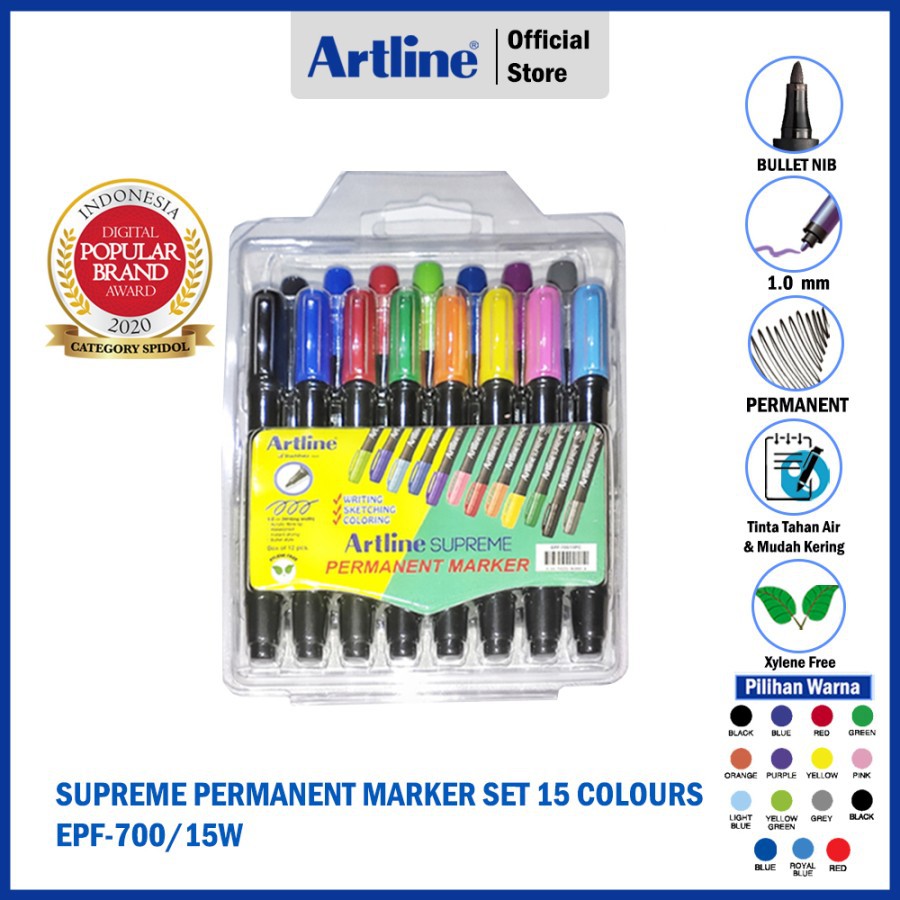 

SPIDOL ARTLINE SUPREME PERMANENT MARKER SET 15 COLOURS EPF-700/15W