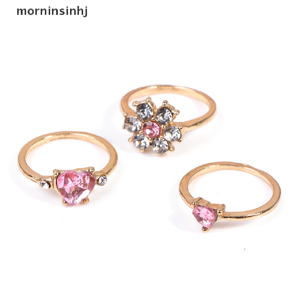 Mornin 8pcsset Cincin Bentuk Hati Warna Pink Gaya Punk Untuk Wanita