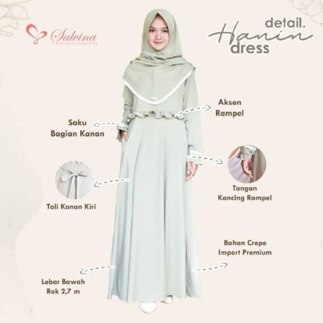 Hanin Set by SALVINA/ GAMIS SYARI/ GAMIS POLOS/ GAMIS SET/ DRESS SYARI