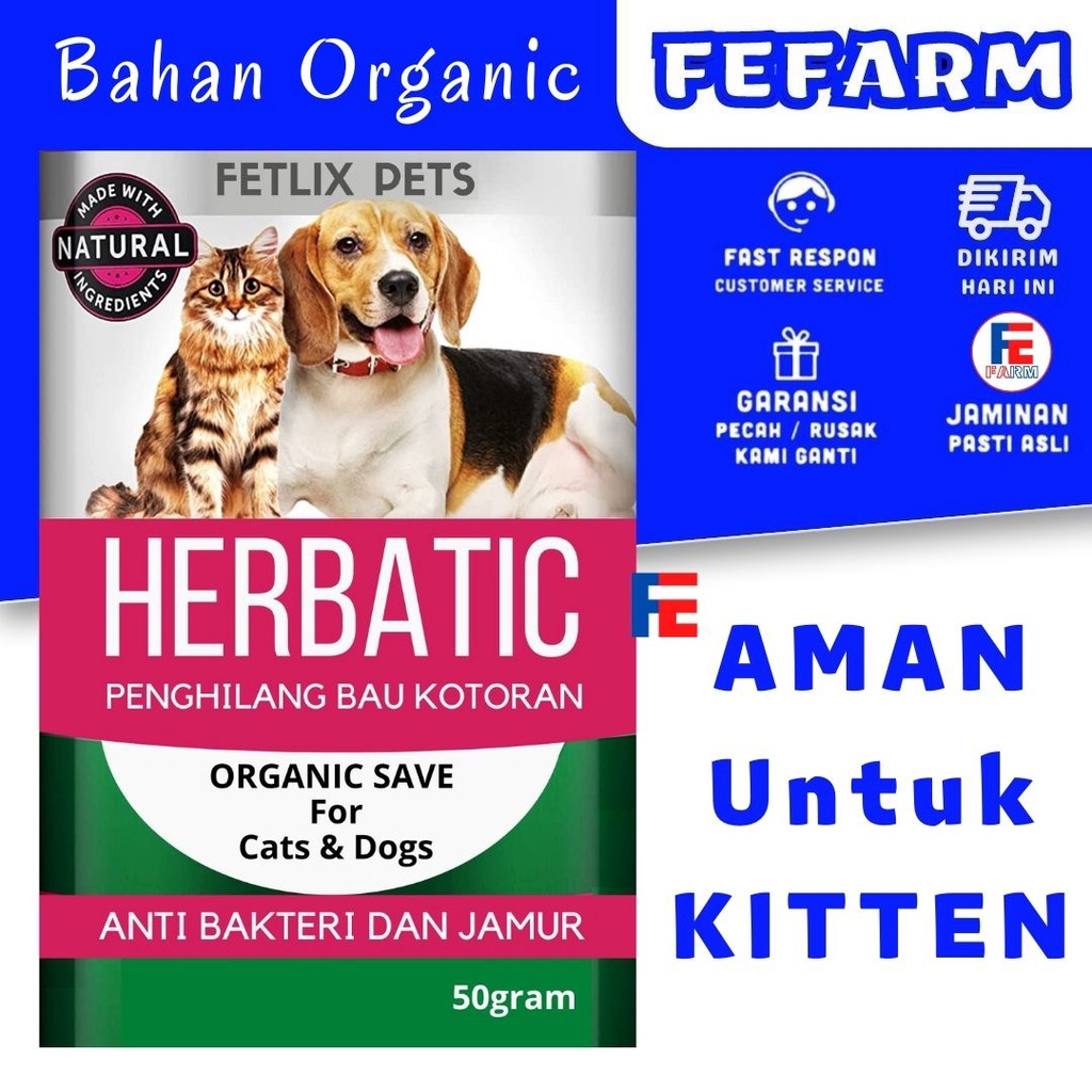 Serbuk Penghilang Bau Pup Kotoran Dicampurkan Pakan Makanan Kucing FEFARM