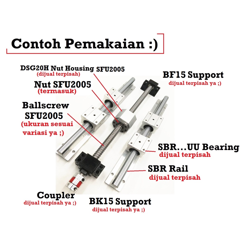 [HAEBOT] Ballscrew Ball screw SFU2005 SFU 2005 300mm 30cm End Machined + Nut Router Milling CNC Mesin Presisi Z Axis Leadscrew 20mm Pitch 5mm Industri Otomasi 300 mm