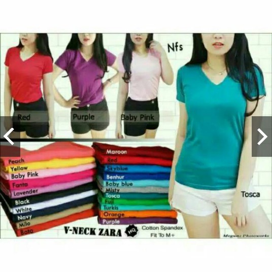 Kaos Vneck polos , 1kg muat 7pc , bahan spandex , fit to L