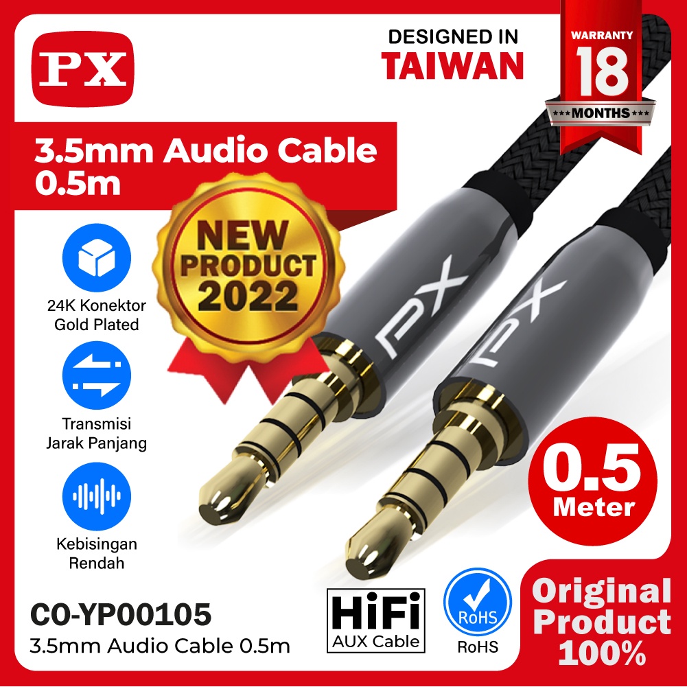 KABEL AUDIO AUX JACK MINI 3.5MM MALE STEREO TRRS 0.5M PX CO-YP00105