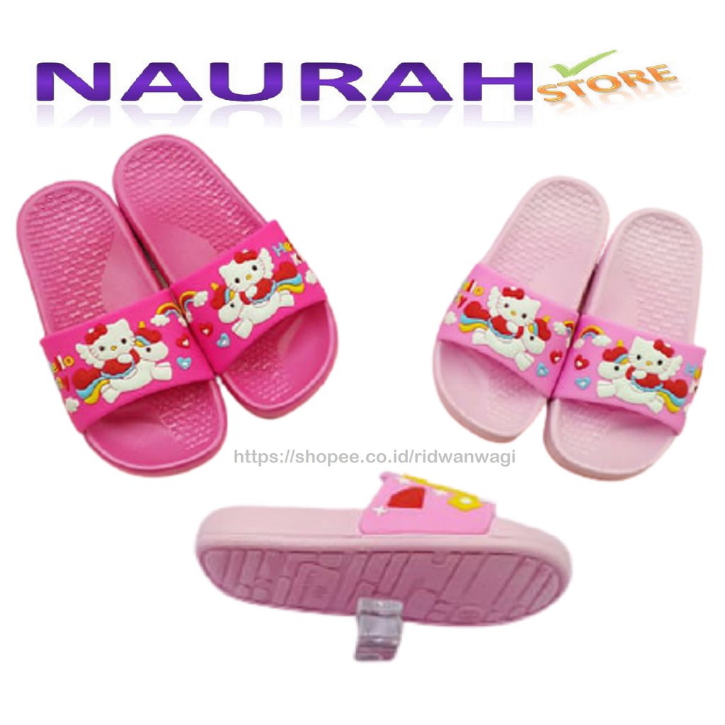 Sandal Slop Anak Hello Kitty &amp; Unicorn Import 108 Rubber Lentur Empuk Promo Diskon Naurah Store