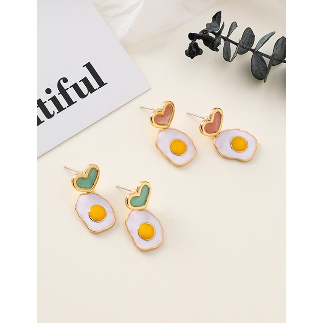 LRC Anting Tusuk Fashion 925 Silver Needle Poached Egg Heart Shaped Asymmetric Earrings F68147