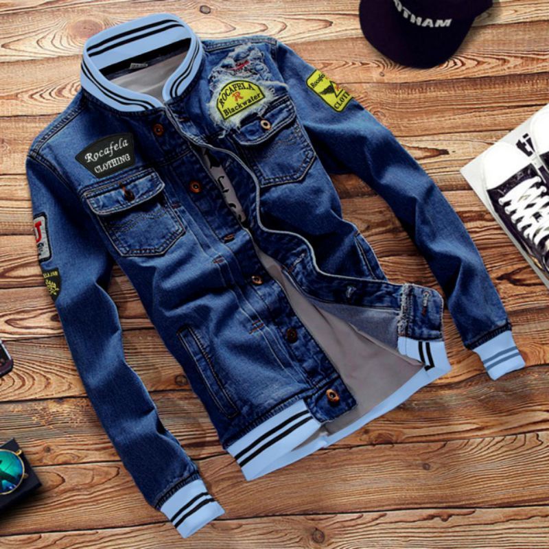 Jaket Jeans Cowok Dewasa Terbaru Model Bordir Bahan Denim Tebal Murah Berkualitas Bisa Outdoor Model Bomber