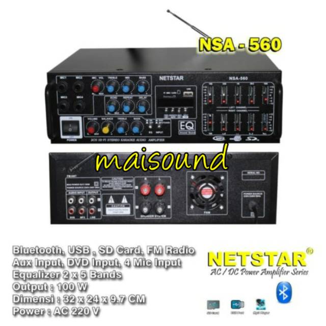 AMPLIFIER KARAOKE NETSTAR NSA 560 AMPLI NETSTAR NSA560 BLUETOOTH