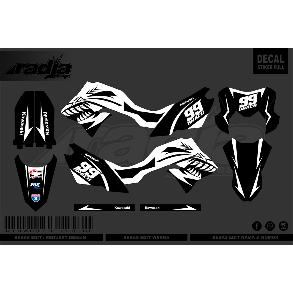 DECAL STICKER DTRACKER (009) DEKAL STIKER DTRACLER 150 SE HITAM PUTIH HIU (KATALOG 2018-2019)