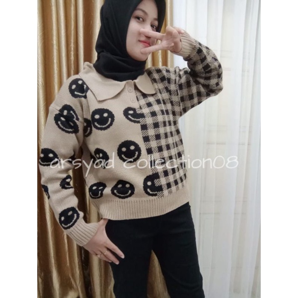 SWEATER RAJUT PREMIUM IMPORT MOTIF SMILE / KOREAN TERBARU 7 GATE