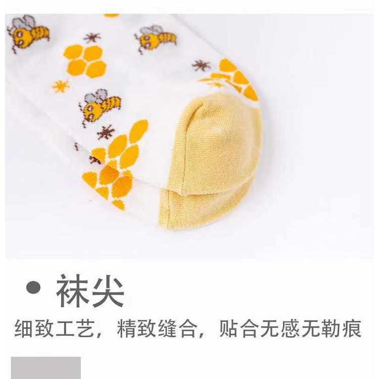 ☀ Sunly ☀ A101 Kaos Kaki Wanita Motif Bunga Lebah Bee Kuning Fashion Korea Women Sock Import