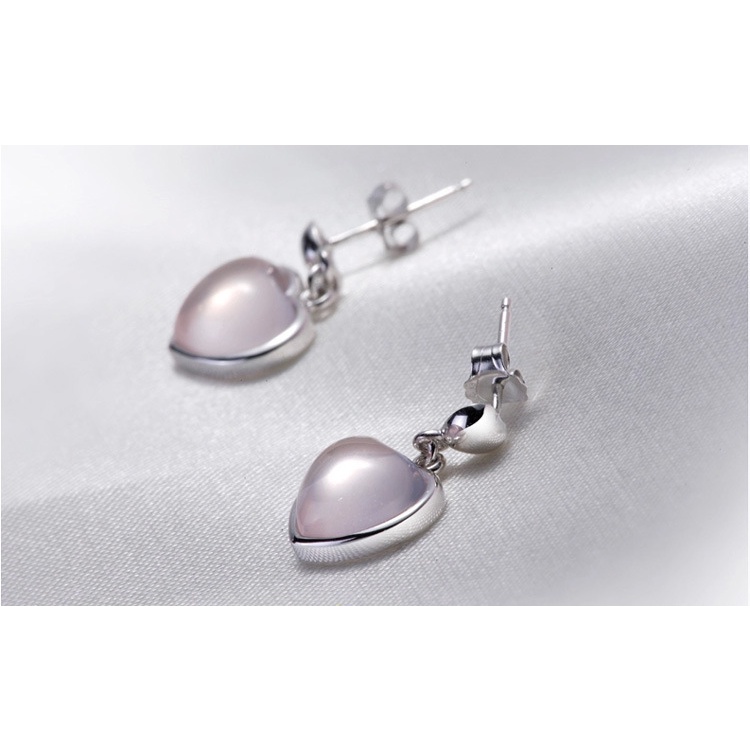 Anting Perak 925 Wanita Merah Muda Kristal Hati Fashion Perhiasan/Subang Telinga anting perempuan
