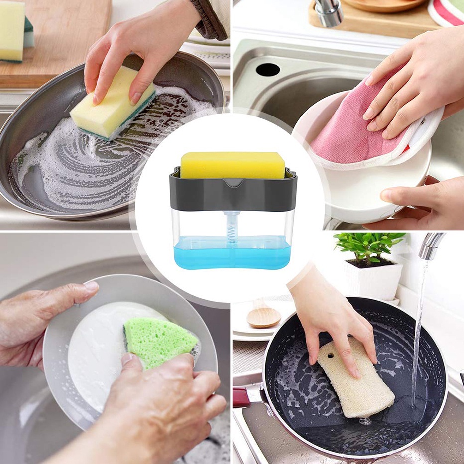 1pc Dispenser Sabun Cuci Piring Manual Dengan Spons Untuk Dapur