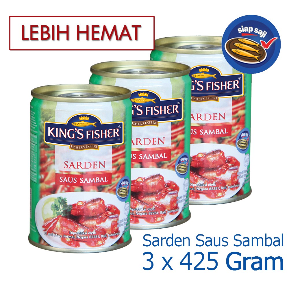 

MyHomey Kings Fisher Paket 3 pcs Sarden saus sambal 425g Makanan Kaleng kings fisher