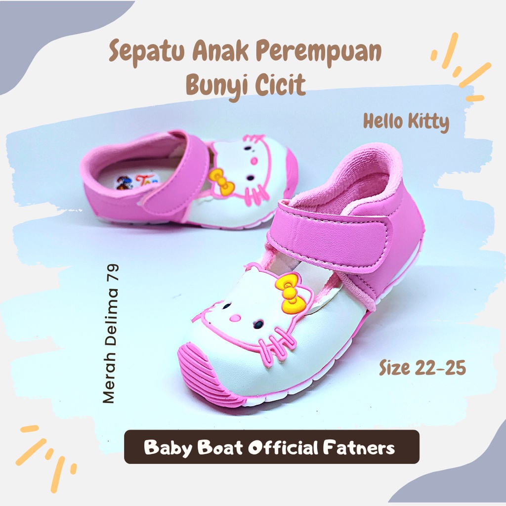 MD 79 - Sepatu Anak Perempuan Gaya 2022 Bunyi Citcit Motif Kartun Hello Kitty Model Baru