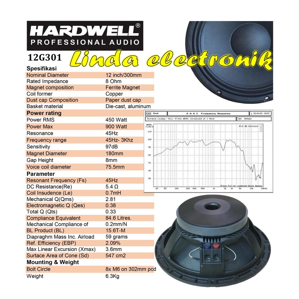speaker component hardwell 12G301 ORYGINAL 12iinch 12g301