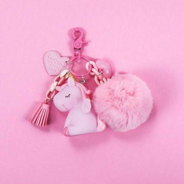 Unicorn Charms Ganci Keychain Pompom Halus Fluffy Gantungan Tas Unicorn Gantungan Kunci Unicorn