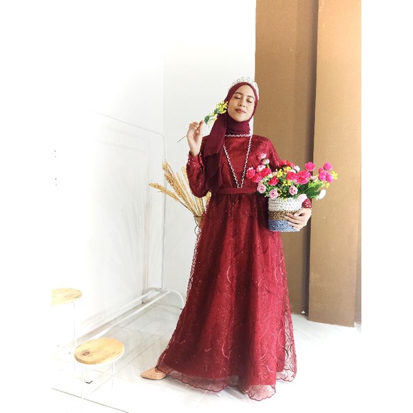 JELITHA GAUN PESTA / Full Tulle bordir aplikasi payet / baju kondangan / wisuda / bridesmaids