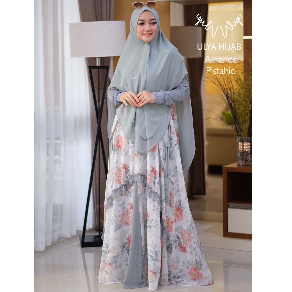 Ulya Hijab Gamis Syari Baju Muslim Wanita Amanda Pistachio