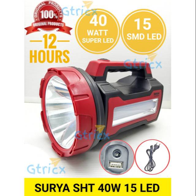 Senter lampu LED Surya SHT 40W Emergency 15LED White with POWER BANK senter jumbo 40 Watt besar