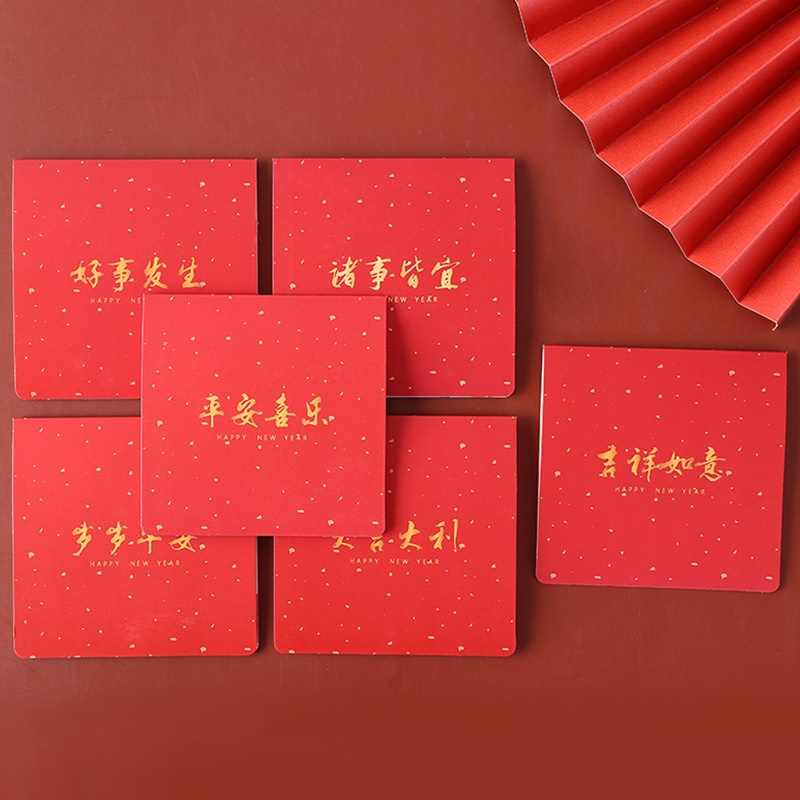 6pcs Kartu Ucapan Selamat Tahun Baru Retro Merah Dengan Amplop Liburan Gaya Cina Wishes Card