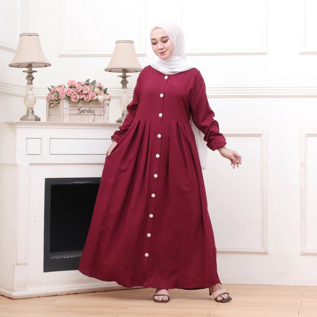 BAJU GAMIS RAYON POLOS TERBARU MODEL KEKINIAN FULL KANCING