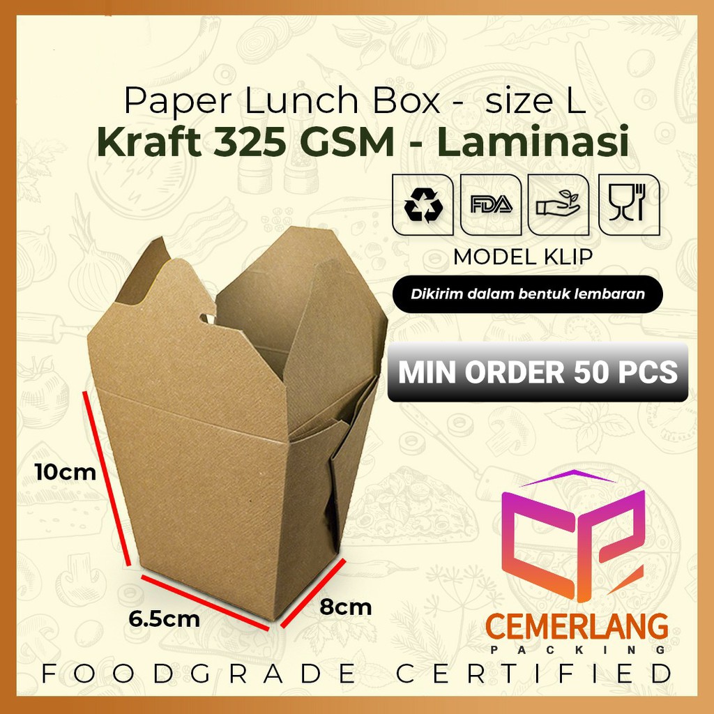 FOODPAIL FOOD PAIL L LARGE BESAR DUS BENTO BOX PAPER LUNCH KRAFT COKLAT NASI MIE GORENG