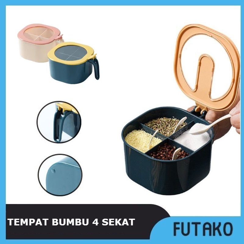 FUTAKO Tempat Bumbu 4 Sekat / Kotak Bumbu 4 in 1 / Tempat Bumbu Dapur Warna Hijau