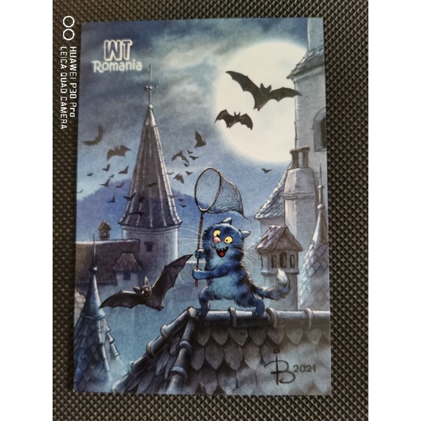 

kartu pos bluecat halloween/bluecat halloween postcard