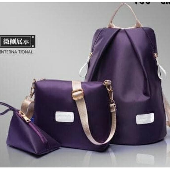 Tas Wanita Ransel Backpack Korea Import 21309 Black 3 In 1 - Ungu