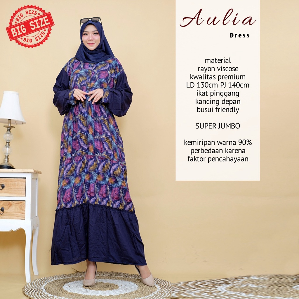 Gamis Dress Rayon Viscose Premium AULIA Dress JUMBO LD130 Baju Gamis Murah Grosir Dress Termurah COD