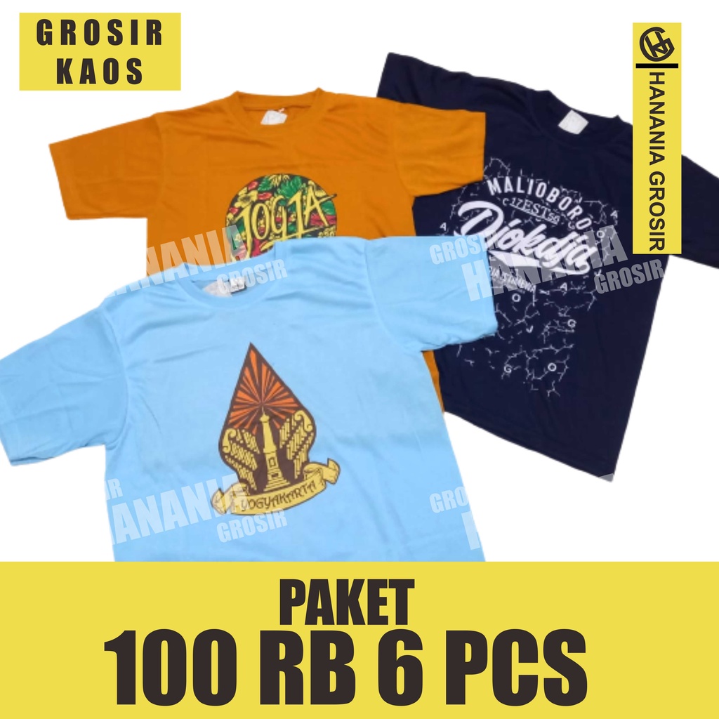 Paket grosir 6 pcs 100 ribu Kaos Jogja Murah Kaos oblong pria wanita kaos malioboro oleh oleh jogja