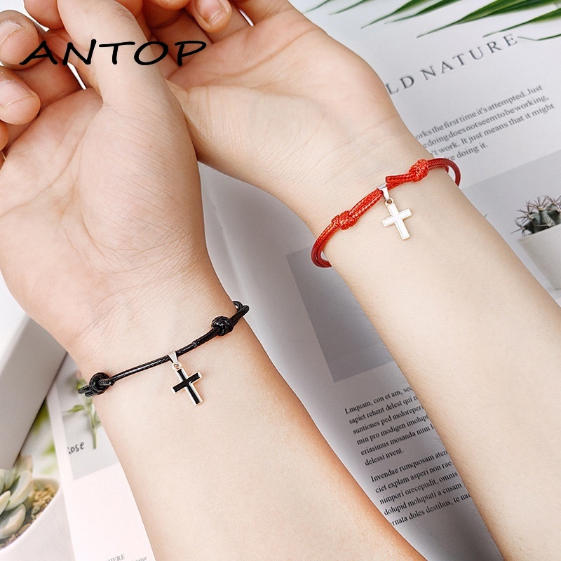 2 Pcs Gelang Couple Tali Lilin Untuk Persahabatan/bestie Pasangan Cross ANTOP