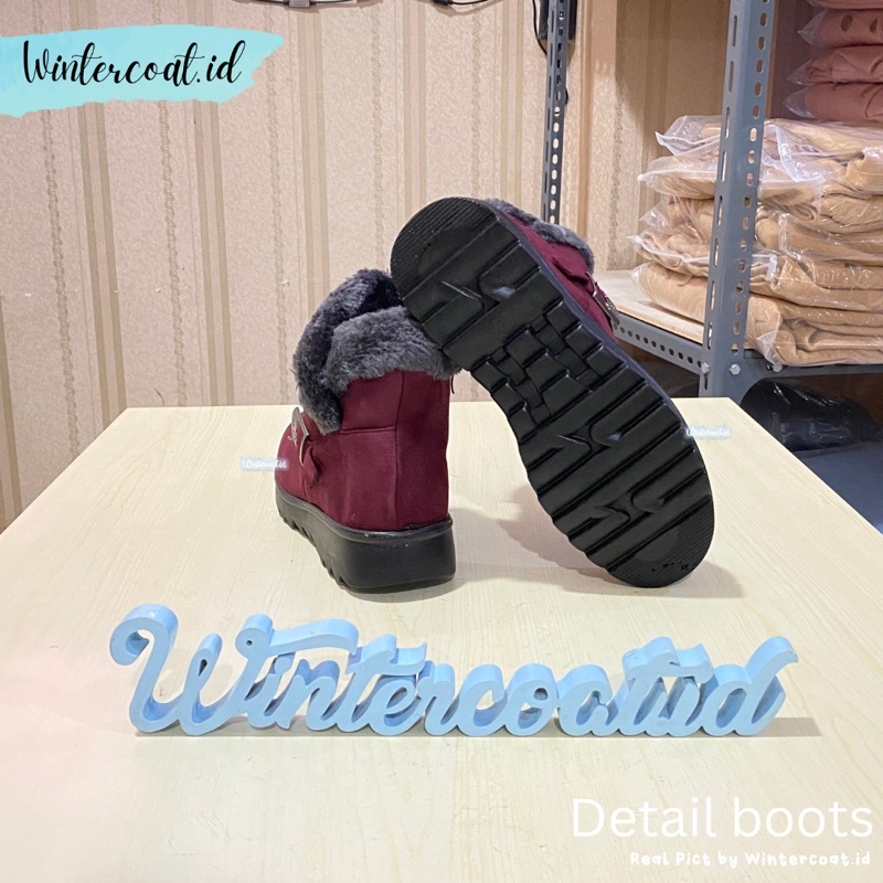 Boots winter wanita import  sepatu musim dingin hangat bulu murah black hitam empuk Fitri