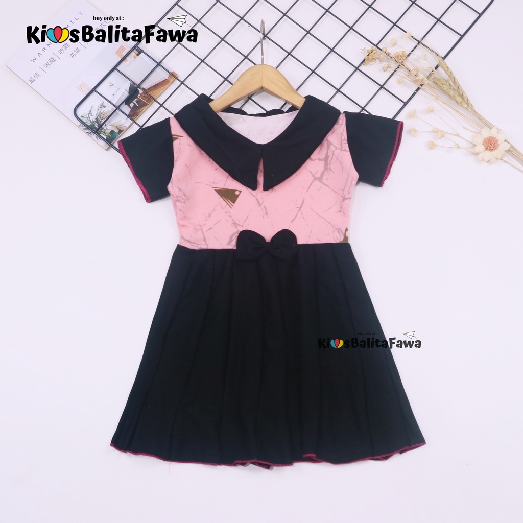 Dress Aqila uk 1-2 Tahun / Model Kerah Lengan Polos Batik Bunga Baju Anak Perempuan Cewek babycinnamon