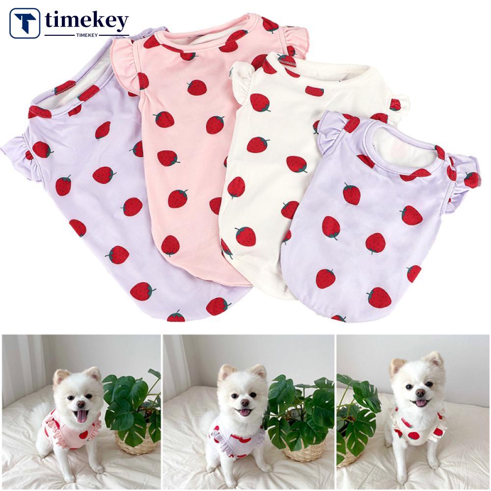 Timekey Dress Princess Motif Print Strawberry Ukuran S-XL Untuk Anjing / Kucing C1D7